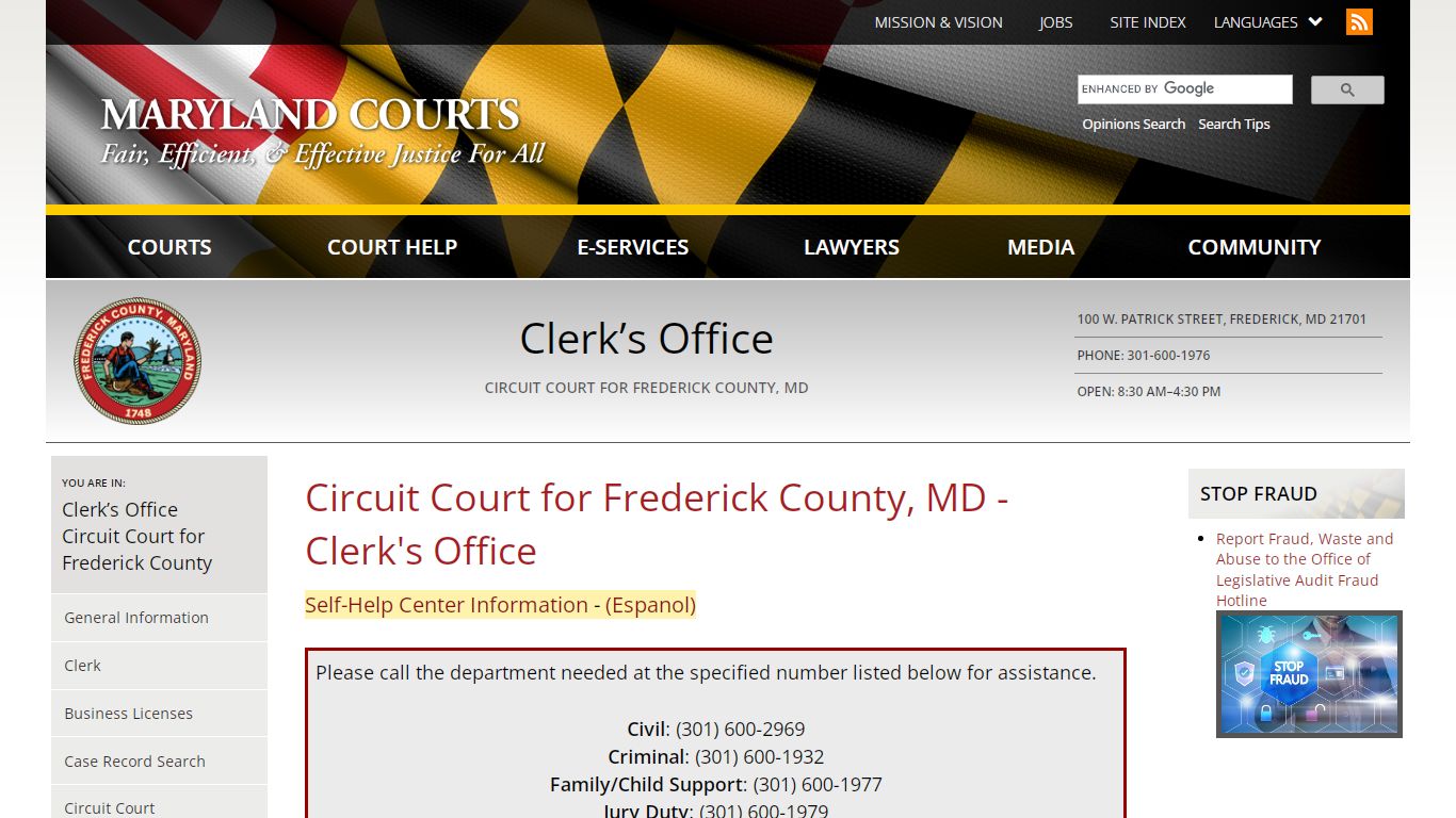 Circuit Court for Frederick County, MD - Clerk's Office